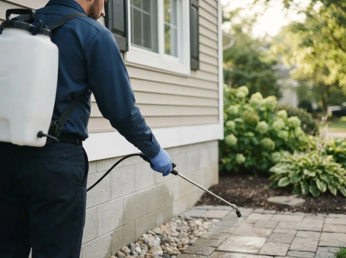 Pest control technician inspecting a home in Sellersburg, IN